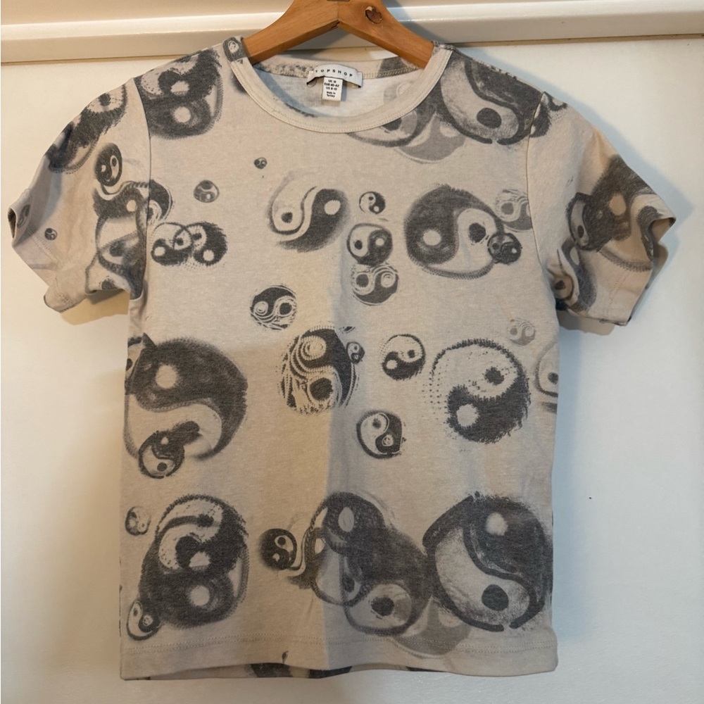 Anthropologie Neutral Yin Yang Print Short Sleeve Tee - Picture 2 of 5